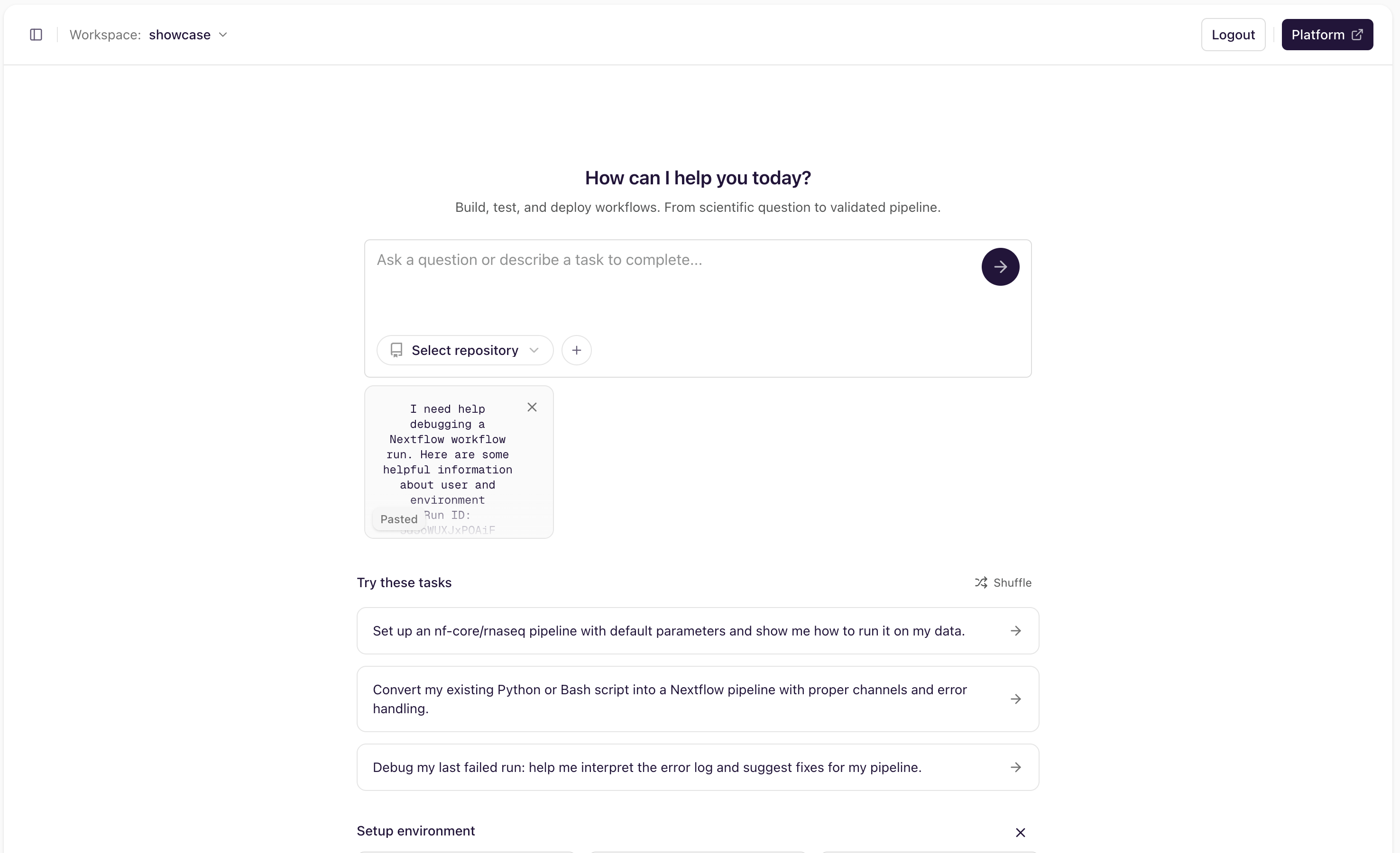 Seqera AI — pasted query